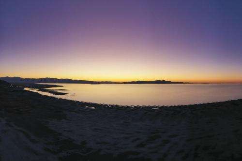 A panoramic photo shows the sun setting over the Great Salt Lake on Saturday, Sept. 24, 2022. This photo was made with a drone which stitched together multiple photos, creating a single one.Ben B. Braun, Deseret News
