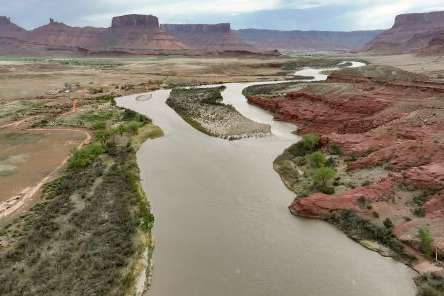Water flows through the Colorado River Moab Daily in Grand County on Thursday, April 25, 2024. (Kristin Murphy, Deseret News)